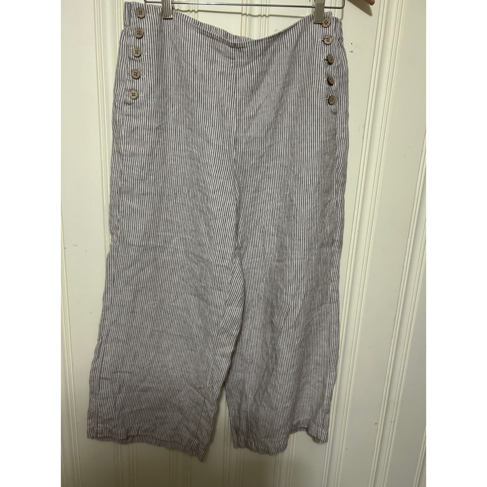 J. Jill Love Linen Striped Sailor Wide Leg Pants Brown White M Petite Boho Beach